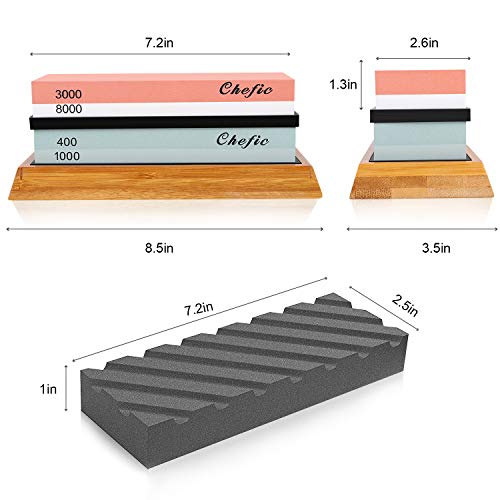 Whetstone Set Premium 2-IN-1 Sharpening Stone 3000/8000 and 400/1000 Grit Waterstone Kit - Knife Sharpener Stone Set Safe Non-Slip Bamboo Base Flattening Stone Included, Polishing Tool for Kitchen