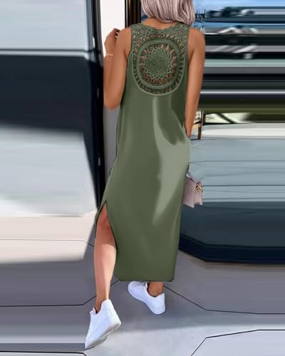 Image of Women's Summer Tank Dress Casual Sleeveless Side Split Maxi Dresses