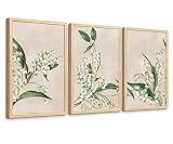 Kousne Japandi Floral Wall Art Set of 3 Neutral Green Botanical Print