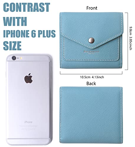 Borgasets Small Wallet for Women Genuine Leather RFID Blocking Card Holder Organizer Pocket Compact Bifold Ladies Mini Purse (Haze Blue)3