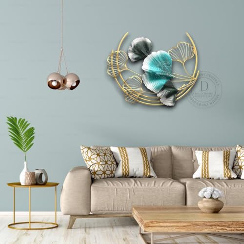 Image of Metal Wall Art For Home Decor Home Interior Decoration Hanging Ginkgo Ornaments Moon Cut Ring Flower Stylish Wall Decor For Bedroom Living Room Dining Study Room Office Farm Cafes House Hall Items 42cm