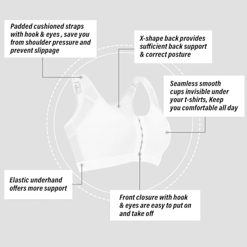 J-pone Front Closure Posture Corrector Bra Back Support Wireless Comfy Unlined Bras Full Coverage Bra with Nipple Covers4