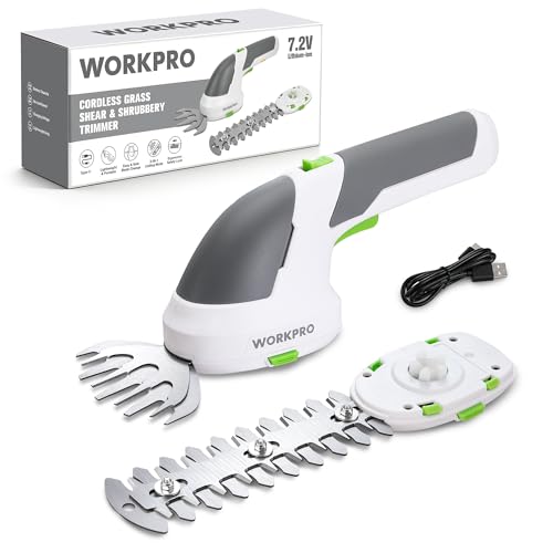WORKPRO Cordless Grass Shear & Shrubbery Trimmer - 2 in 1 Handheld Hedge Trimmer 7.2V Electric Grass Trimmer Hedge Shears/Grass Cutter Rechargeable Lithium-Ion Battery and Type-C Cable Included