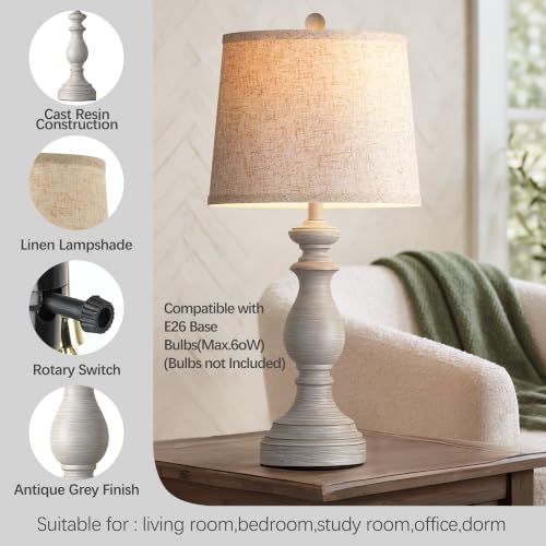 Image of PARTPHONER Traditional Table Lamp Set of 2, Rustic Farmhouse Table Lamps for Living Room Bedroom, 27 inch Bedside Desk Lamps Vintage Nightstand Lamps with Linen Shades, Antique Grey