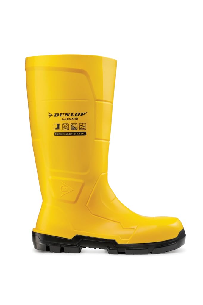 DUNLOP JobGuard S5 – Bottes de travail pour hommes et femmes - Bottes de sécurité – Imperméable - Embout en acier - Antidérapant SRC - Résistant aux produits chimiques – Jaune – Pointures 35 à 50