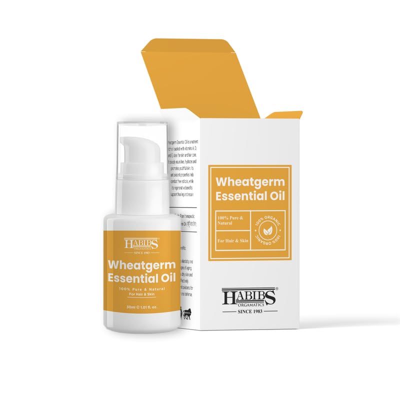 Image of Habibs Orgamatic Pure Wheatgerm Carrier Oil - 100% Natural, Cold-Pressed for Anti-Aging Skin & Hair Nourishment 30ML
