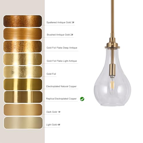 KSANA Gold Pendant Light, Modern Brass Hanging Light Fixture with Clear Glass Teardrop Shade, Adjustable Ceiling Light for Kitchen Island, Dining Room, Foyer, or Bedroom by KSANA - Used condition - Image 8