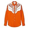 Generisch Men's Shirt Western Cowboy Style 3D Print White Vintage Medieval Shirts Embroidery Look Long Sleeve Men Carnival Costume Party Top Regular Fit Fancy Dress Costume, orange, XXL #2