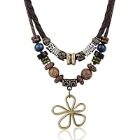 Mikovivi Collar Cuentas de Madera Bohemio en Capas, Collar con