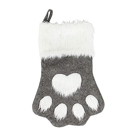 Sexybody Pet Paw Plush Christmas Stockings Personalized Xmas Decorations Fireplace Hanging Socks Family Holiday Dog Cat Gift Stockings (Grey) Cover