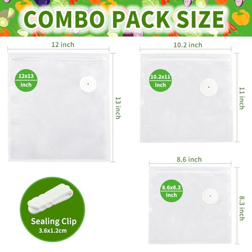 Vacuum Sealer Bags with Air Valve for Handheld Vacuum Sealers, Reusable BPA-Free Vacuum Seal Bags for Food, Zipper Bags for Sous Vide, Freezer & Meal Prep, 15PCS 12" x 13" + 5 Clips by SameTech - Used condition - Image 2