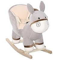 Qaba Kids Rocking Chair, Plush Ride On Rocking Horse Donkey with Sound, Wood Base Seat, Safety Belt, Baby Toddler Rocker Toy for 18-36 Months, Gray