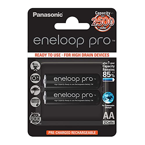 Batterie Rechargeable Panasonic eneloop Pro BK-3HCDE-2BE – 2x AA NiMH 2500 mAh - vue 2