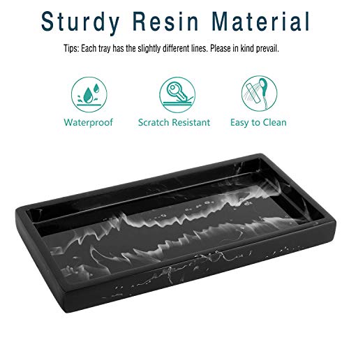 Emibele Jewelry Organizer Resin Tray, Bathroom Kitchen Dresser Vanity Tray Jewelry Dish Ring Cosmetic Organizer for Candle Perfume Soap Shampoo Small Plant Home Decor, Mini Size - Ink Black