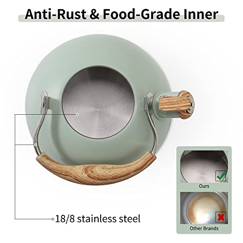 Lonffery Tea Kettle, 2.5 Quart Whistling Tea Kettle, Tea Pots For Stove Top Food Grade Stainless Steel With Wood Pattern Folding Handle - Turquoise #TOP1