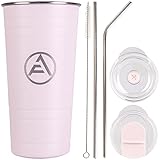 EAF Stainless Steel Coffee Tumbler with Straw, Insulated Tumblers Coffee Travel Mug for Women, 16 oz Double Wall Thermal Cup for Hot Cold Drinks - Light Pink