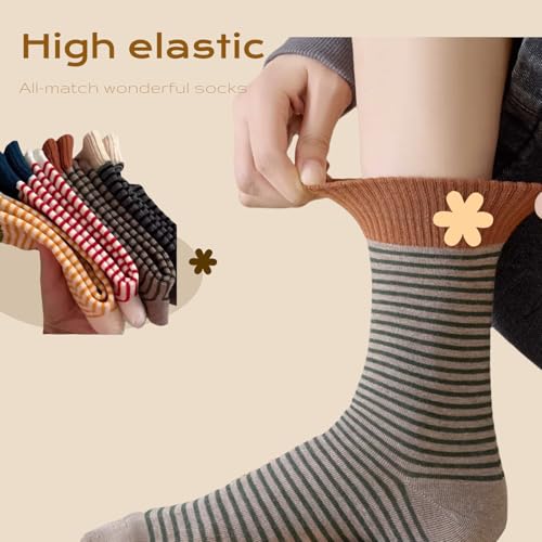 Retro Striped Crew Socks, 4 Pairs Womens Cotton Cozy Casual Socks Slouchy Colorful Quarter for Women Spring Summer Cute, Fashion Size (5-10)4