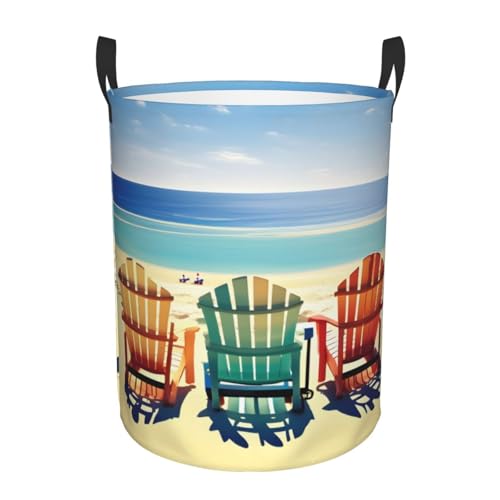Strandszene mit Stühlen-Druck, Wäschekorb, runder Wäschekorb,...