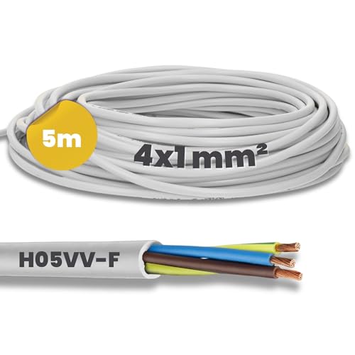 Câble Kalitec H05VV-F de 5 m - 4 x 1 mm² - Alimentation 4G1 mm² - Protection - PVC intérieur - Électrique blanc - Flexible - 4 fils