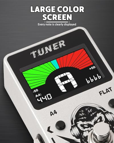 Image of STRICH Tuner Pedal, Silver, Compact with Large Color Screen - Precision Chromatic Drop Tuning, 430-450Hz A4, True Bypass for Electric Guitar & Bass