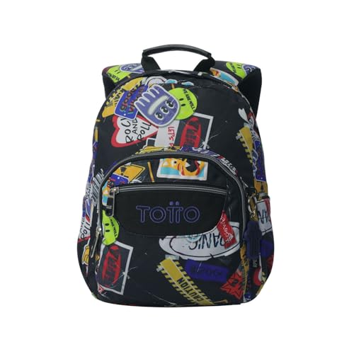 TOTTO - Mochila Escolar, Modelo Tempera, Capacidad 12 L, 3 Bolsillos, Bolsillo Tablet 10, Bolsillo Botella, Espaldar Ergonómico con Flujo de Aire, Cómodas Correas en S, Estampado Sticky