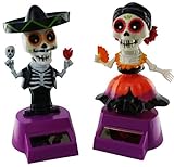 Midwood Brothers Halloween Solar Powered Dancing Toys - Sugar Skull Skeleton Day of The Dead Mail and Female Bobble Head Party Dancers (Set of 2)