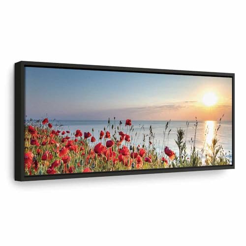 murando - Tableau Mural Peinture acrylique texturée Paysage Fleurs De Coquelicots 60x20 cm - Impression sur Toile avec Cadre - Art décoratif Moderne maison...