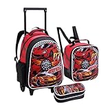 Kit Mochila Rodinha Menino Carros Escolar Reforçada Grande Lancheira e Estojo