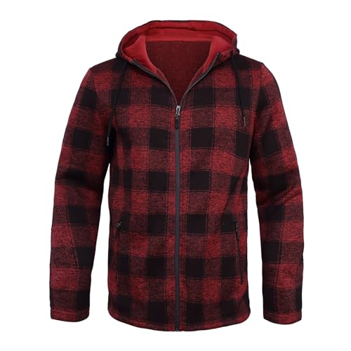 Fleece Jacket Men Plaid Hoodies Zip Up Fall Sweatshirts Jacket2