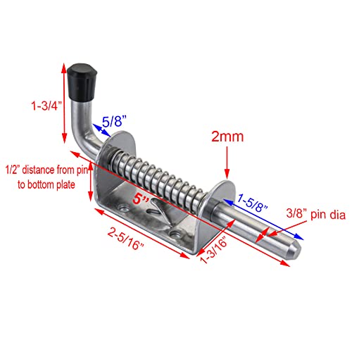 Quality Life Spring Loaded Gate Latch Pin Barrel Bolt 5In Durable 304 Stainless Steel Heavy Duty - 2Pcs #TOP1