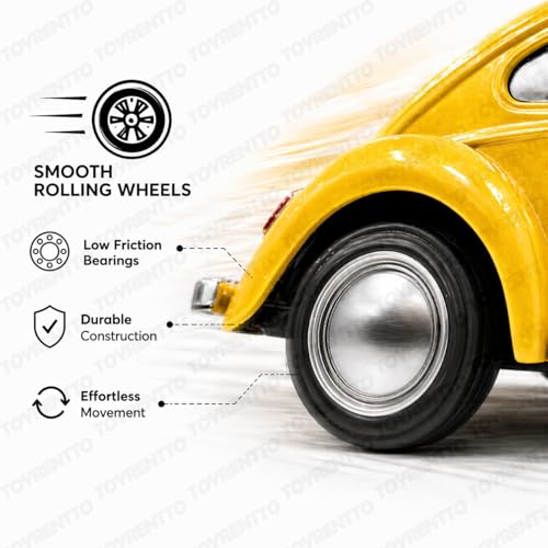 Image of 1:36 Scale 1967 Classic Yellow VW Beetle Die-Cast Pull Back Toy Car with Openable Doors, Metal Body Collectible Model for Kids & Adults