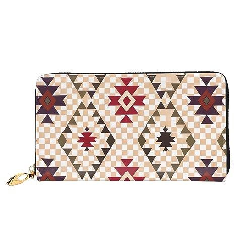 Portefeuille long pour femme noir à motif géométrique et fermeture éclair en format de voyage
