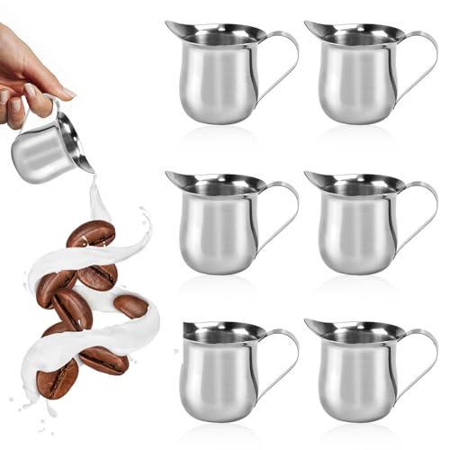 SLTAXAR Set of 6 Milk Jugs Stainless Steel 90 ml Small Milk Jug Espresso Jug 3 oz Frothing Jug Small Espresso Jug 90 ml for Milk Frothing Milk Pitcher Small for Cappuccino Latte Art