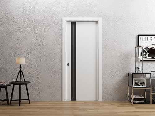 Image of Sartodoors Interior Door 4440 Slab White with Frosted Glass Solid Wood with Honeycomb core Modern Design 24 x 96 in