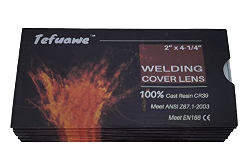 Tefuawe 100% Cast Resin 39 Plastic Replacement Lens, 10 Pack, Clear Cover Lens for Solar Auto Darkening Welding Filter 2”x4.25” by Tefuawe - Used condition - US$8.24