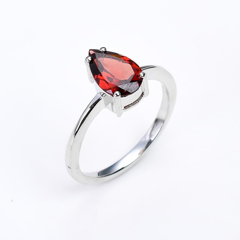 Natural Handmade Mozambique Garnet 6x9mm Pear/Cut Stone 925 Sterling Silver Ring Jewelry For Women GEMSR209-P image 3