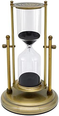 Vintage Hourglass Timer Clock Decor,30 Min White Sand Visual Timer for Book,Shelf,Table Decor,Wedding Gifts (Brass Frame, Black Sand)