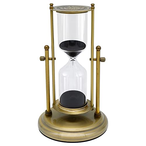 Vintage Hourglass Timer Clock Decor,30 Min White Sand Visual Timer For Book,Shelf,Table Decor,Wedding Gifts (Brass Frame, Black Sand) #TOP6