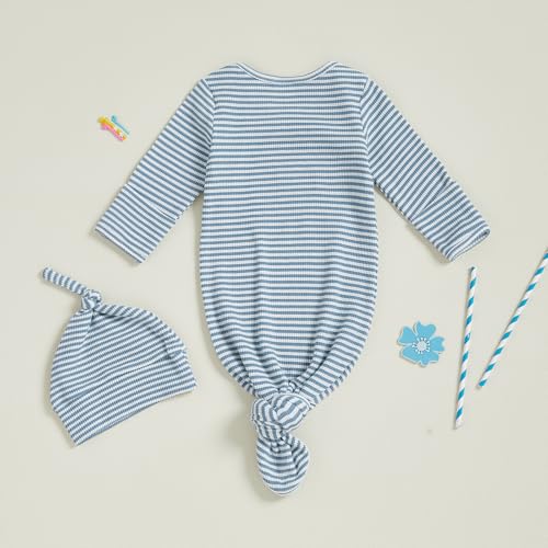 Image of Baby Girl Boy Sleeping Waffle Bag Letter Embroidery Long Sleeve Sleep Striped Sack with Hat 2 Piece Set for Fall