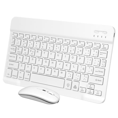 Teclado y ratón inalámbricos portátiles para trabajar en tableta desde la cafetería