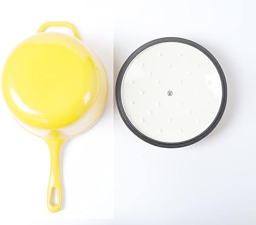 Miniatura 9 de HAWOK Cacerola de hierro fundido esmaltado, cacerola de 2.65 cuartos de galón con tapa y mango largo, color verde