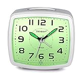 Silent Non Ticking Analog Alarm Clock with Nightlight Snooze Travel Alarm Clock Silent Sweep Second Hand, Lightweight Analog Quartz Clocks for Bedrooms(Silver)