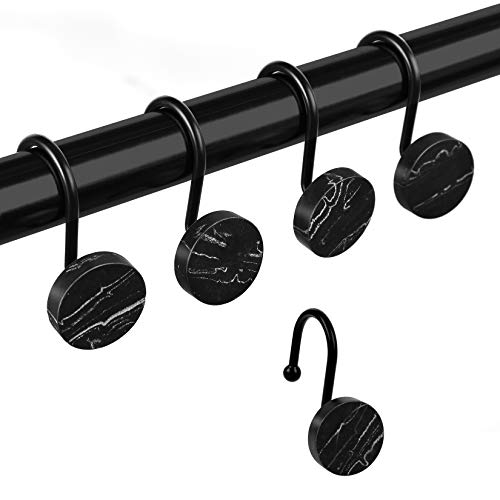 Shower Curtain Hooks, Marble Decorative Shower Curtain Rings, Rust Resistant Metal Shower Hooks for Bathroom, Glide Shower Rings for Shower Curtain and Liner, Set of 12 for Shower Rod (Black) Shower Curtain Hooks, Marble Decorative Shower Curtain Rings, Rust Resistant Metal Shower Hooks for Bathroom, Glide Shower Rings for Shower Curtain and Liner, Set of 12 for Shower Rod (Black)