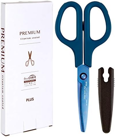 プラス はさみ 汚れ・サビに強い フィットカットカーブ プレミアムチタン ベタつかない 30度 切れ味継続加工 紙箱包装 ネイビー 35-723