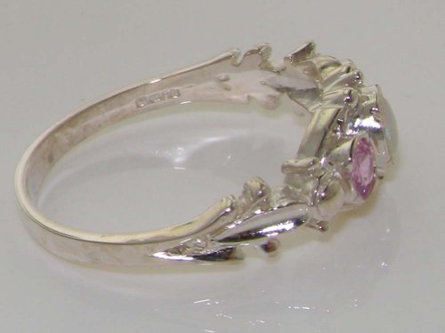 925 Sterling Silver Natural Opal And Pink Tourmaline Womens Trilogy Ring - Size 9.75 #TOP3