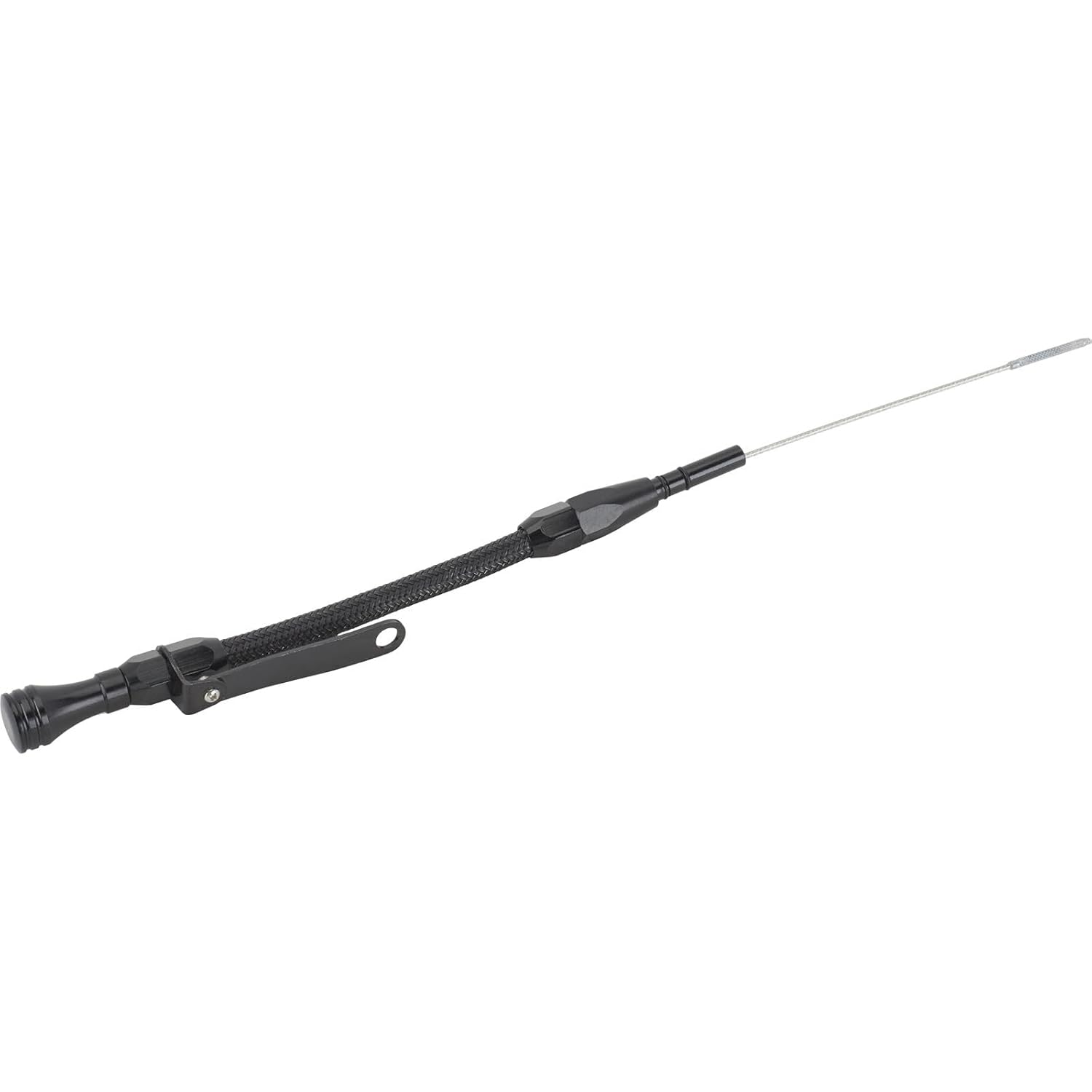 Speedway Motors Flexible Engine Dipstick Comptiable with 1962–1969 and 1986–1995 Ford 302 with Braided Stainless Hose Black Finish Billet Handle 19.5 Inch Length