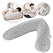 Theraline coussin d'allaitement et grossesse 190 cm – Microbilles silencieuses, housse amovible 100% coton sans substances nocives – Leaves, gris