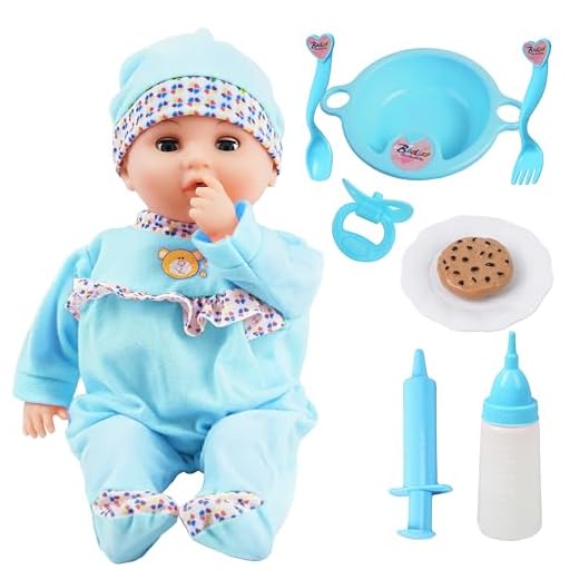 Toy Choi's Interactive Baby Doll - 16 Inch Crying Talking Feeding Dolls with Different Sounds and Accessories, Pretend Play Preschool Toys for 2 3 4 5+ Year Old Girls Boys Gift, Blue