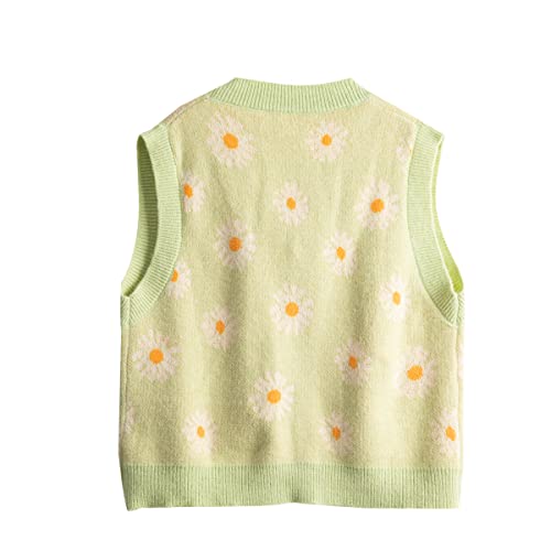 Hyipels Women's Floral Sweater Vest,Sleeveless Cardigan Flower Button Down Placket Girls Knitted V Neck Tank Tops2