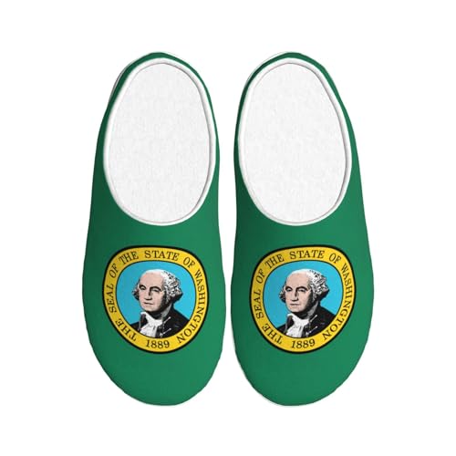 Cozy Washington Flag print Slippers Indoor and Outdoor Fuzzy House Shoes Anti-Skid Sole Gifts for Women Indoor Scuff